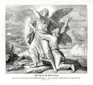 Jakob worstelt met de engel, Genesis door Julius Schnorr von Carolsfeld