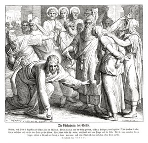 Jezus en de overspelige vrouw, Evangelie van Johannes door Julius Schnorr von Carolsfeld