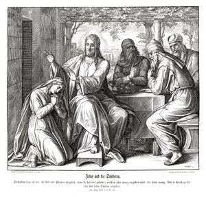 Jezus en de zondige vrouw, Evangelie van Lucas door Julius Schnorr von Carolsfeld