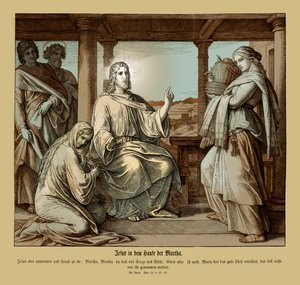 Jezus in het huis van Martha, Evangelie van Lucas door Julius Schnorr von Carolsfeld
