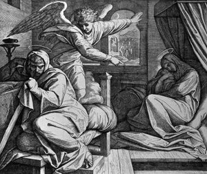 Jozef wordt gewaarschuwd om naar Egypte te vluchten door Julius Schnorr von Carolsfeld