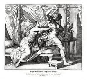 Jozef weigert te liggen met Potifar, Genesis door Julius Schnorr von Carolsfeld