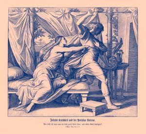 Jozef weigert te liggen met Potifar, Genesis door Julius Schnorr von Carolsfeld