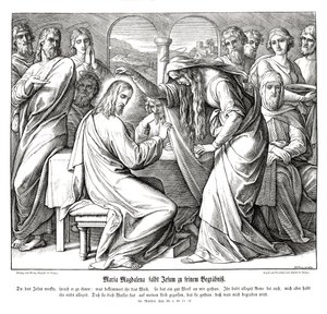Maria Magdalena zalft Jezus, Evangelie van Matteüs