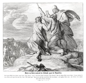 Mozes bidt tijdens de strijd met Amalek, Exodus door Julius Schnorr von Carolsfeld