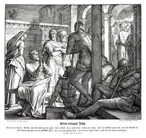 Petrus verloochent Jezus, Evangelie van Lucas door Julius Schnorr von Carolsfeld