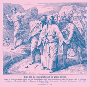 Shimei vervloekt en gooit stenen naar David, 2 Samuel door Julius Schnorr von Carolsfeld