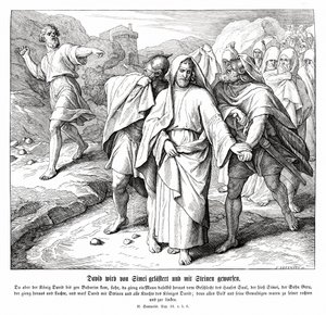 Shimei vervloekt en gooit stenen naar David, 2 Samuel door Julius Schnorr von Carolsfeld