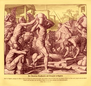 De Israëlieten worden tot slaaf gemaakt in Egypte, Exodus door Julius Schnorr von Carolsfeld
