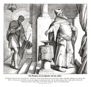 De Farizeeër en de tollenaar, Evangelie van Lucas door Julius Schnorr von Carolsfeld