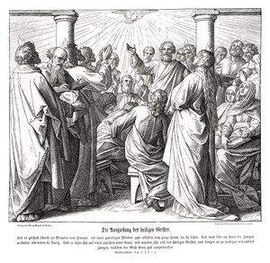 De apostelen worden vervuld met de Heilige Geest, Handelingen door Julius Schnorr von Carolsfeld