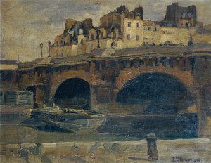 Parijse landschap met Pont Neuf door Julius Ullmann