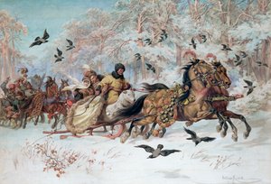 Olenka en Kmicic in een slee, 1885