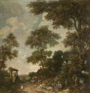 Behangselschildering van een Hollands landschap met een zandweg door Jurriaan Andriessen (attributed to)