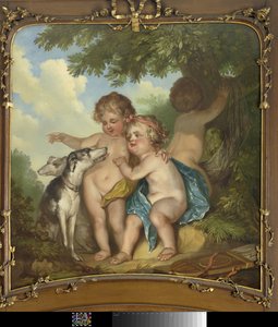 Drie kinderen met twee honden