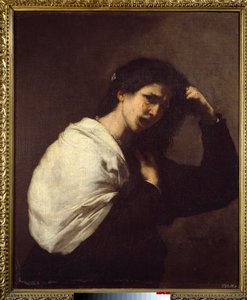 Vrouw die haar haar uittrekt door Jusepe de Ribera