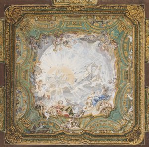 "Chariot of Apollo," Plafondontwerp voor het kabinet van graaf Bielinski, Warschau, Polen door Juste Aurèle Meissonnier