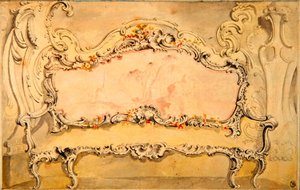 Ontwerp van een bank voor graaf Bilenski door Juste Aurèle Meissonnier