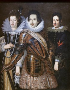 Cosimo II de Medici met zijn vrouw Maria Magdalena van Oostenrijk en zijn zoon Ferdinando II door Justus Suttermans