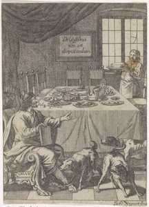 Zoilus zit bij een gedekte tafel door Justus van den Nijpoort