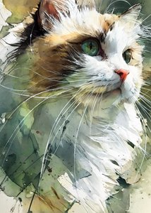 Aquarel van een kat met groene ogen