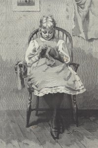 Tiener naaister, gravure door Fortuné Méaulle (1844-1901) door K. McCausland