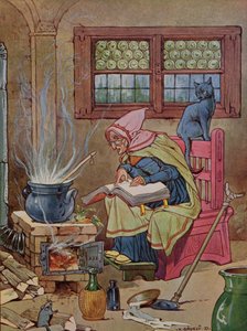 Heks, illustratie uit een sprookjesboek, ca. 1910-20