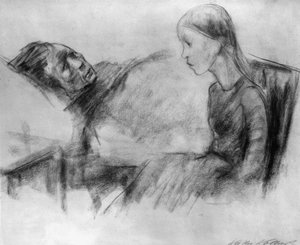 De zieke moeder door Käthe Kollwitz