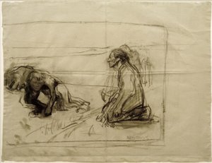 K. Kollwitz, Studie voor Ploeger (Ploeger met knielende vrouw) door Käthe Kollwitz