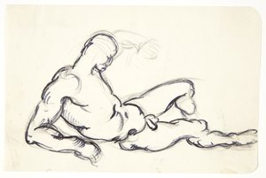 Studie van liggende naakte man. Studie voor Adamfiguur in de groep "De ontwakende Eva" door Kai Nielsen