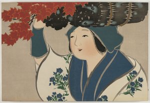 Bloemen van honderd werelden (Momoyogusa): Houtverkoopster (Kurokiuri) door Kamisaka Sekka