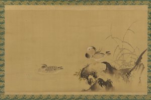 Mandarijneenden in een landschap, Edo-periode, midden 17e-begin 18e eeuw door Kanô Yôboku Tsunenobu