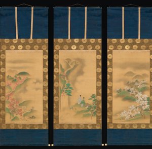 Nunobiki-waterval, berg Yoshino en Tatsuta-rivier, na 1709 door Kanô Yôboku Tsunenobu