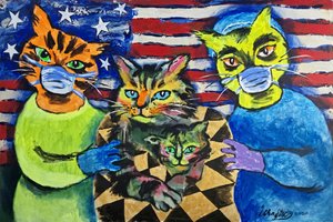 Patriottische gemaskerde katten