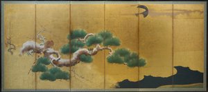 Fazant en den, c.1626 (inkt, kleur  goud op papier) door Kano Koi
