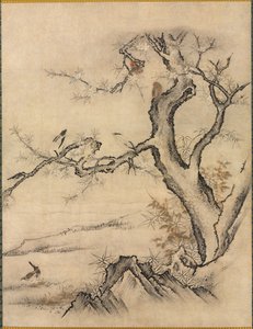 Bloemen en Vogels in een Lente Landschap, 1500s door Kano Motonobu