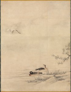 Bloemen en vogels in een lentelandschap, 1500s door Kano Motonobu