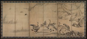 Wilde ganzen, late 1500s-vroege 1600s door Kano Sanraku