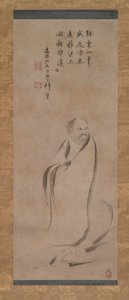 Bodhidharma steekt de Yangzi-rivier over op een riet, laat 16e eeuw door Kano Soshu
