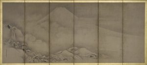 Mount Fuji en Matsubara Point, Schermen door Kano Tanyu