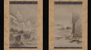 Twee Zichten van de Acht Zichten van de Xiao en Xiang Rivieren, begin 16e eeuw door Kantei