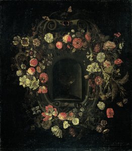 Bloemenkrans om een nis