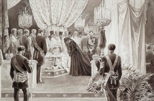 Begrafenis van keizer Alexander III in de St. Petrus en Pauluskathedraal in Sint-Petersburg, 1894 door Karel Brozh