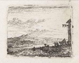 Italianiserend landschap met wagen bij herberg