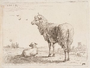 Schaap met lam door Karel Dujardin