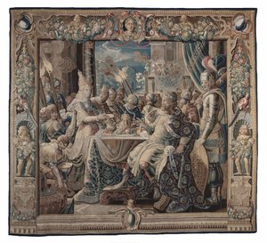 Cleopatra vermaakt Antony; wandtapijt