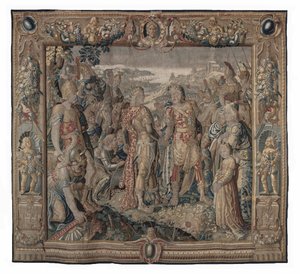 Octavia Effecteert de Concord van Tarentum; wandtapijt, datum onbekend door Karel van II Mander