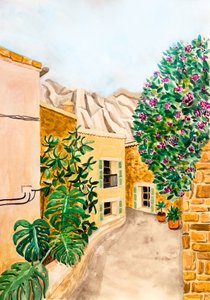 Zonnig straatje in een Europees dorp door Karen Menzenbach