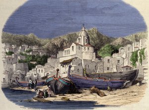 Uitzicht op Positano in Italië aan het einde van de 19e eeuw naar Girardet.