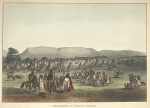 Kampement van Piekann-indianen, uitgegeven 1842 door Karl Bodmer
